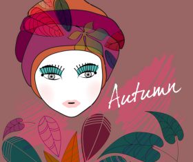 Fashion girl with autumn background vector 05