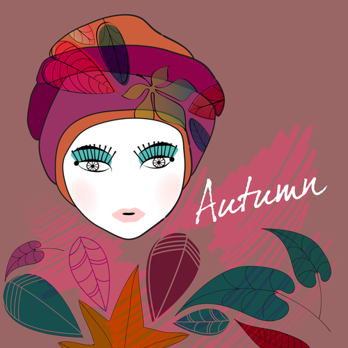 Fashion girl with autumn background vector 05