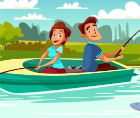 Fishing couple vector