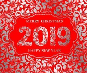 Floral decor pattern with 2019 new year design vector