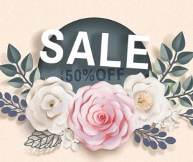 Flower card with sale template vector 01