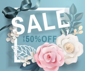 Flower card with sale template vector 02