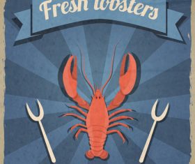 Fresh lobsters poster vintage template vector