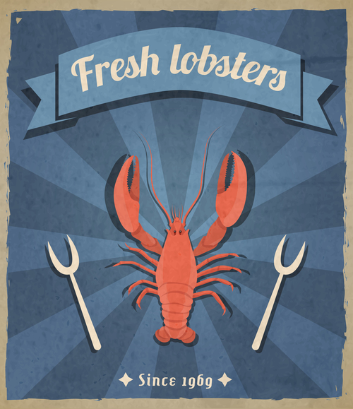 Fresh lobsters poster vintage template vector