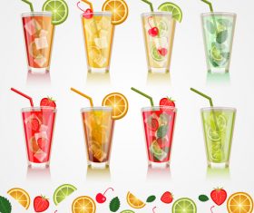 Fruit drink with glass cup vector