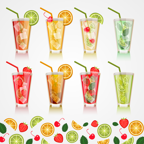 Fruit drink with glass cup vector