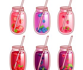 Fruit juice with glass bottles vector
