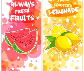 Fruit natural juice banners watercolor vector 01