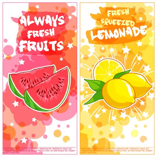 Fruit natural juice banners watercolor vector 01