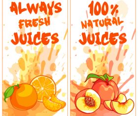 Fruit natural juice banners watercolor vector 02