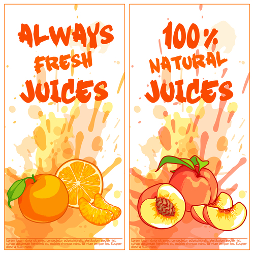 Fruit natural juice banners watercolor vector 02
