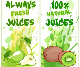 Fruit natural juice banners watercolor vector 03