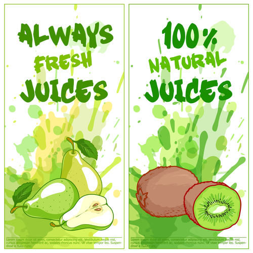 Fruit natural juice banners watercolor vector 03