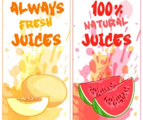 Fruit natural juice banners watercolor vector 04