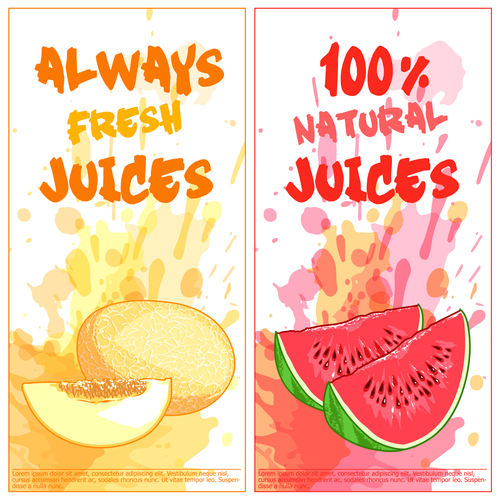 Fruit natural juice banners watercolor vector 04