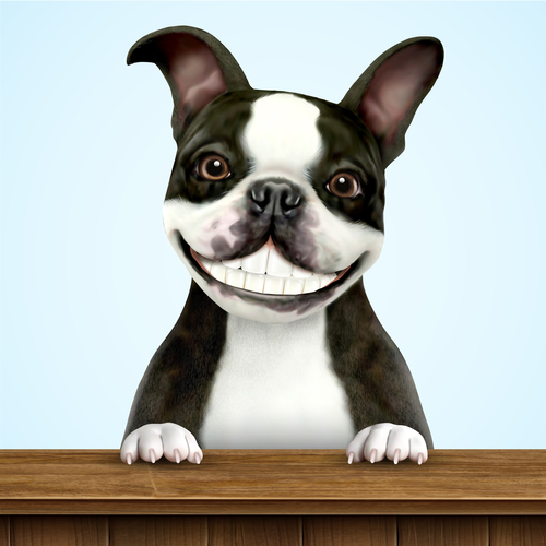 Funny dog with wooden desk vector