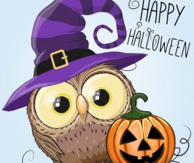 Funny owls and pumpkins halloween card vector 01