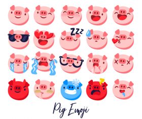 Funny pig emoji icons set