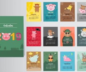 Funny pig with 2019 calender template vectot 01
