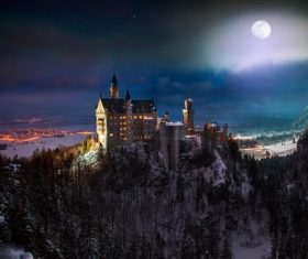 German Neuschwanstein Castle under the night Stock Photo