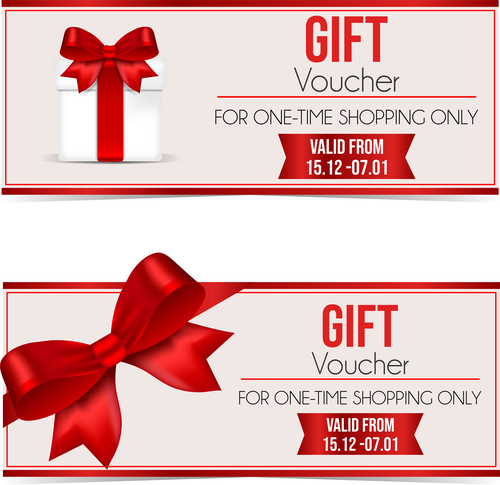 Gift voucher template with red bows vector 02