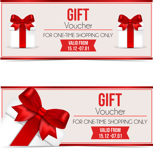 Gift voucher template with red bows vector 03