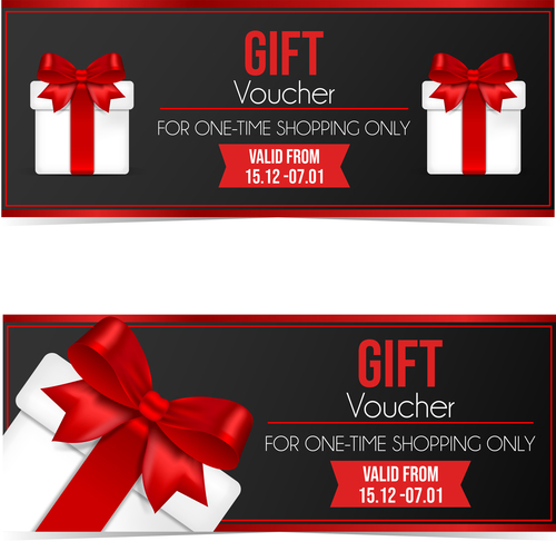 Gift voucher template with red bows vector 04