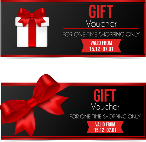 Gift voucher template with red bows vector 05