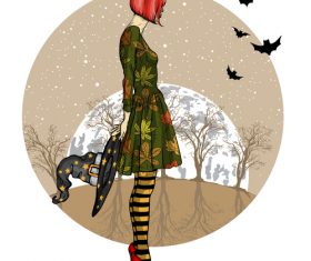 Girl with halloween vectors