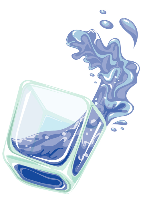 Glass cup with water splash vector material