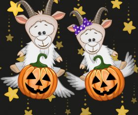 Goat with halloween card vector