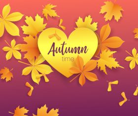 Golden autumn leaves with heart vector