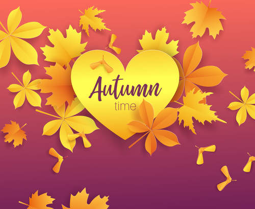 Golden autumn leaves with heart vector