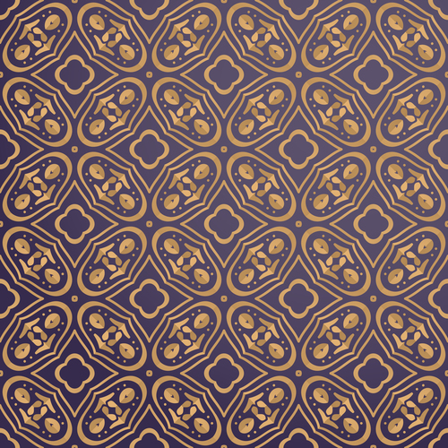 Golden lines floral decor seamless pattern vector 07