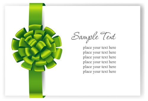 Green ribbons bows with white cards vector 01