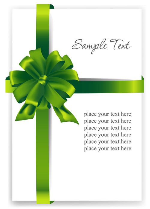 Green ribbons bows with white cards vector 02