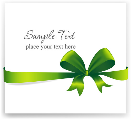 Green ribbons bows with white cards vector 03