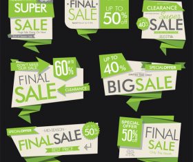 Green sale banners and labels vector set