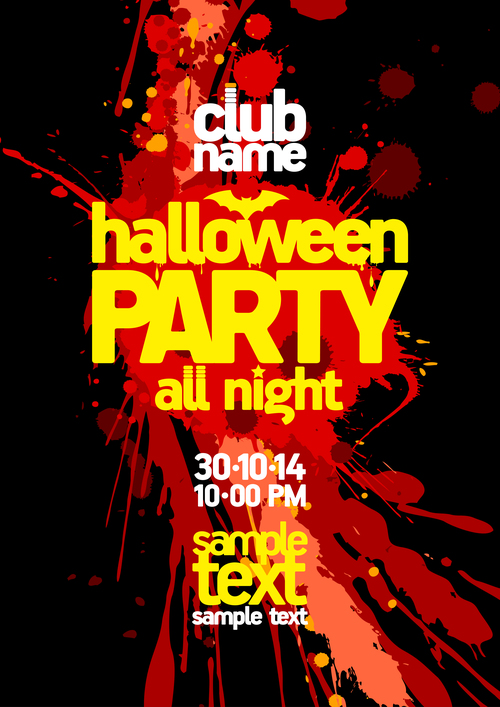 Halloween All night Party Poster blur blood vector