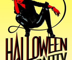 Halloween Party Devil Girl Posters yellow moon vector