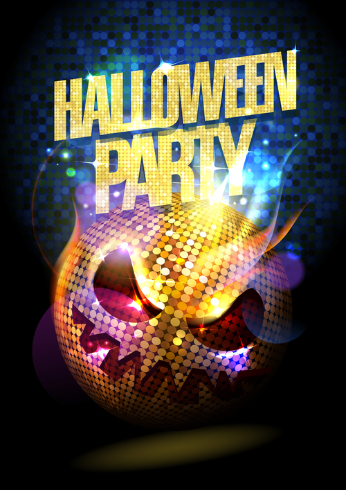 Halloween Party Disco Pumpkin Head Poster blue vector