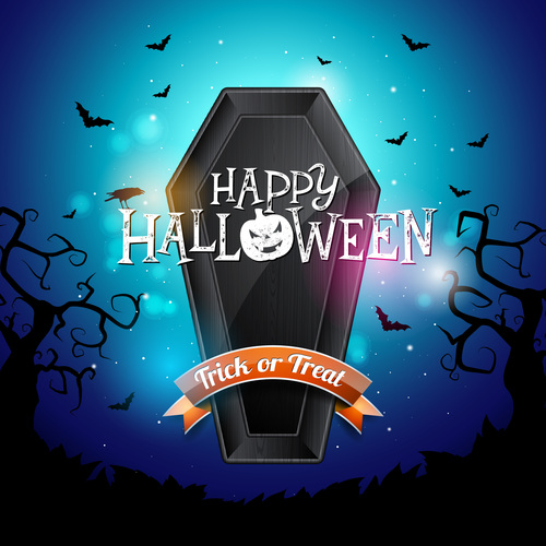 Halloween background with blue night vector