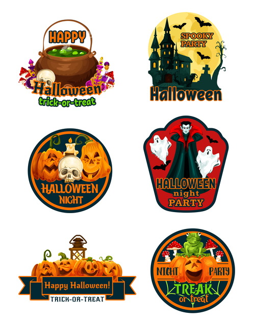 Halloween labels design vector material 01