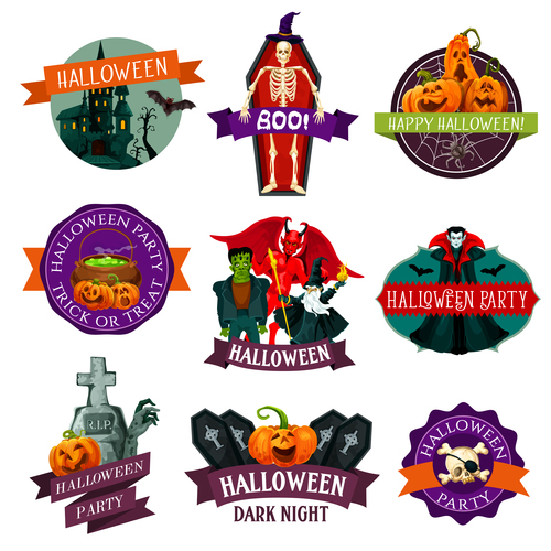 Halloween labels design vector material 02