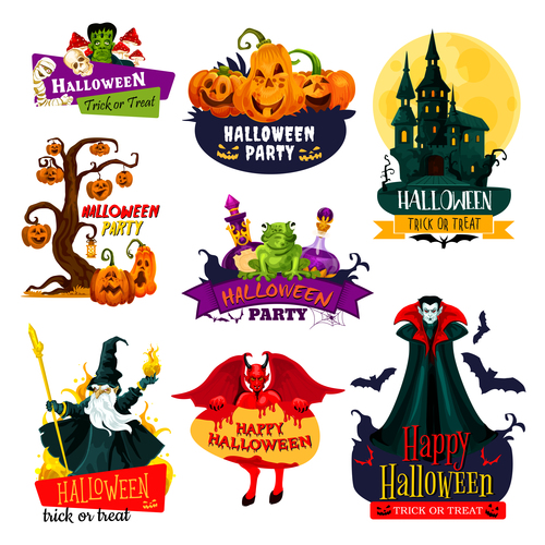 Halloween labels design vector material 03