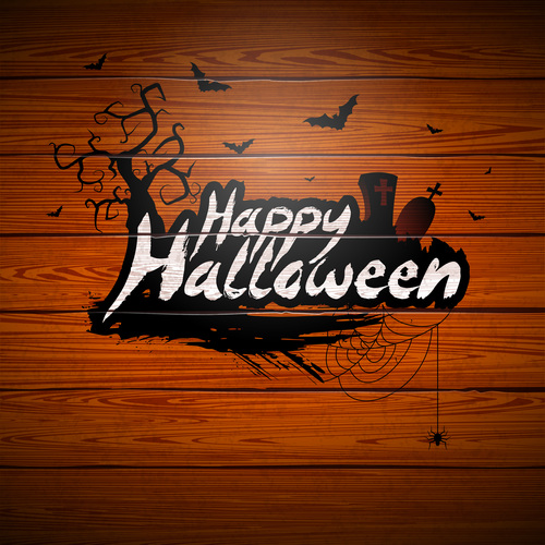 Halloween logo with wooden background vector