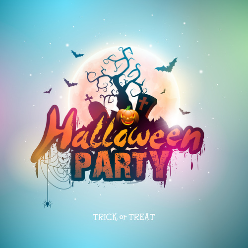 Halloween parth poster blue template vector