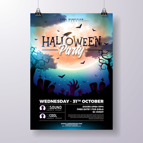 Halloween party flyer with poster vector template 01
