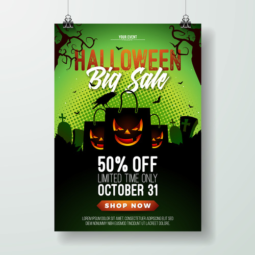 Halloween party flyer with poster vector template 03