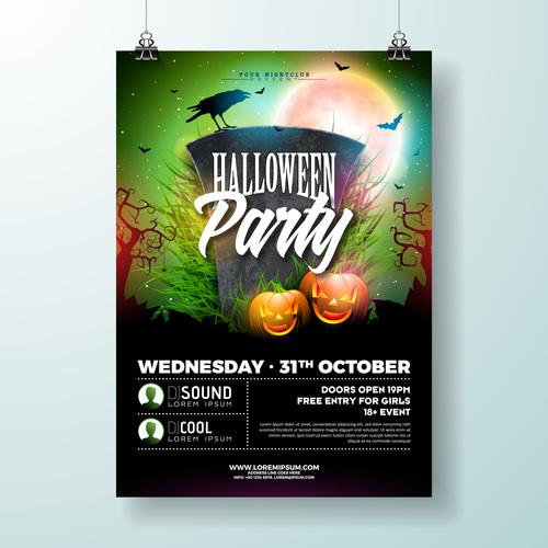 Halloween party flyer with poster vector template 04